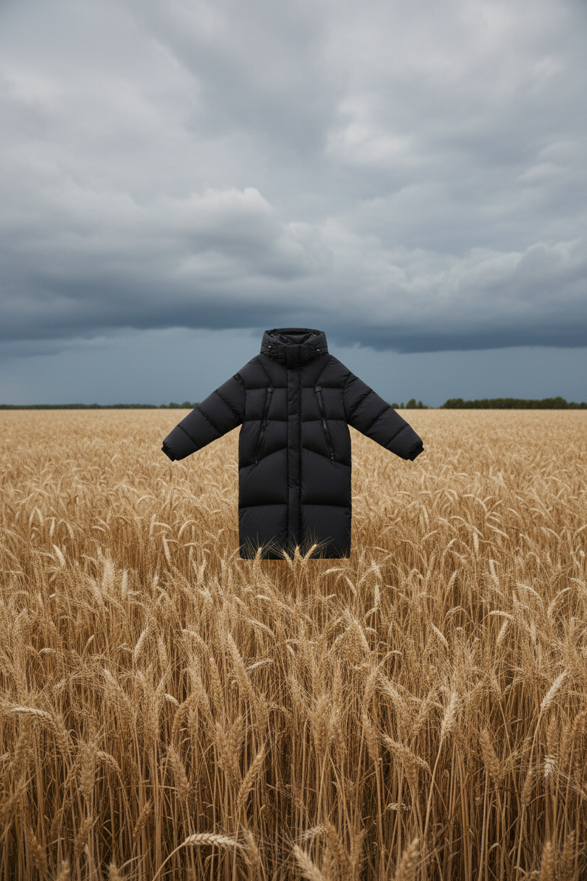 Black jacket front floating in wheat field