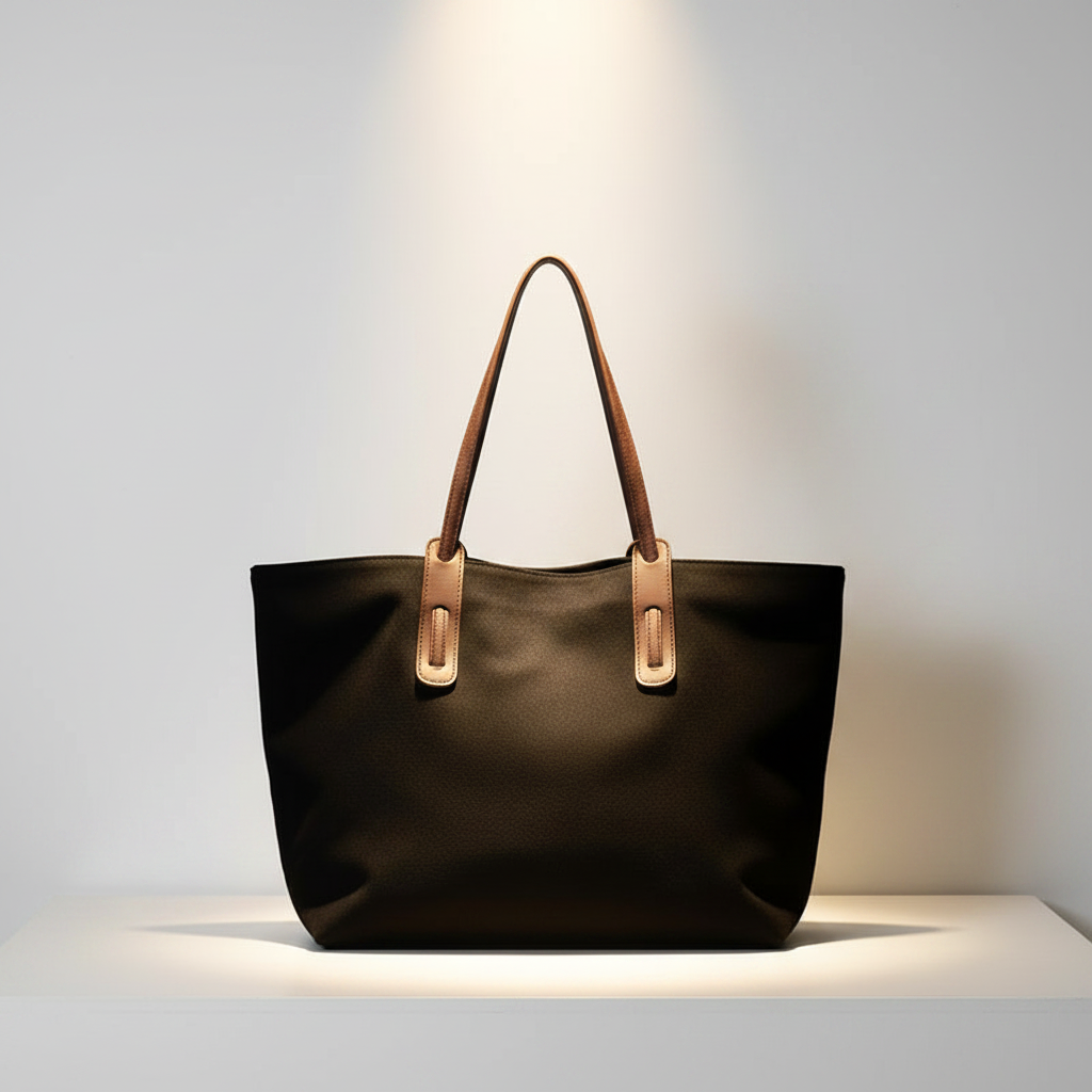 Black tote white background