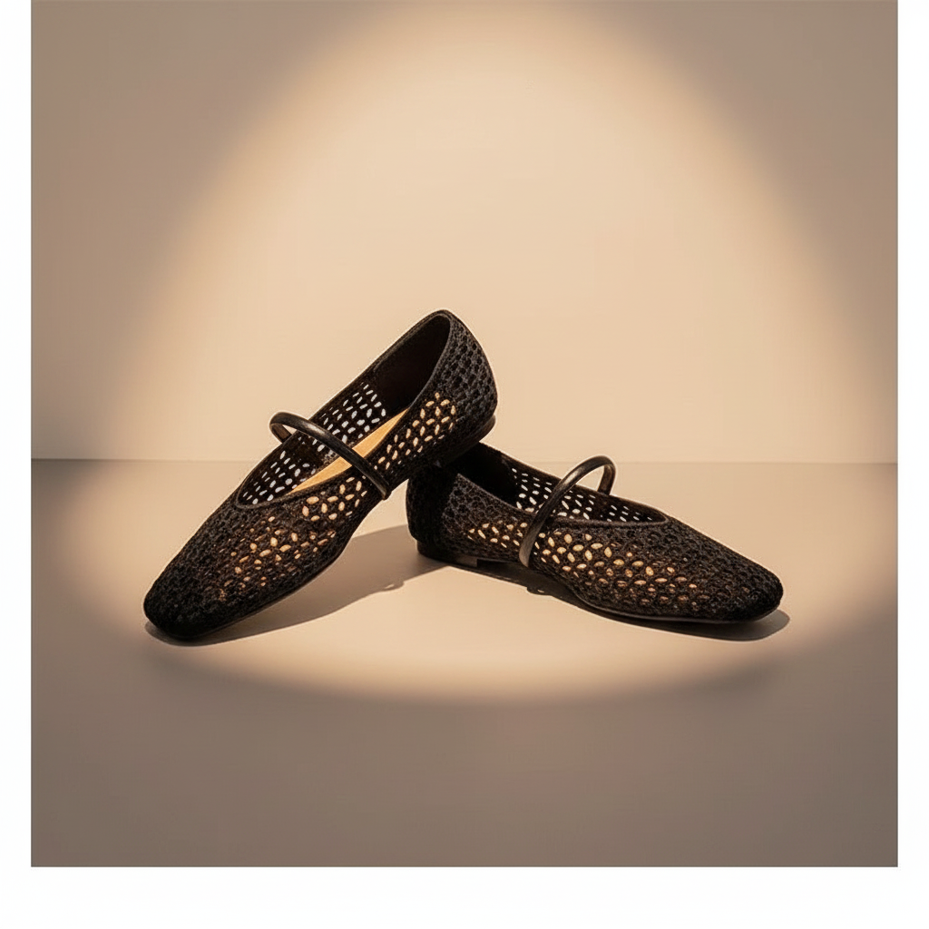 Black woven Mary Jane flats studio