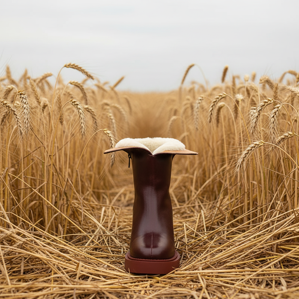 Boot standing in field showing lining