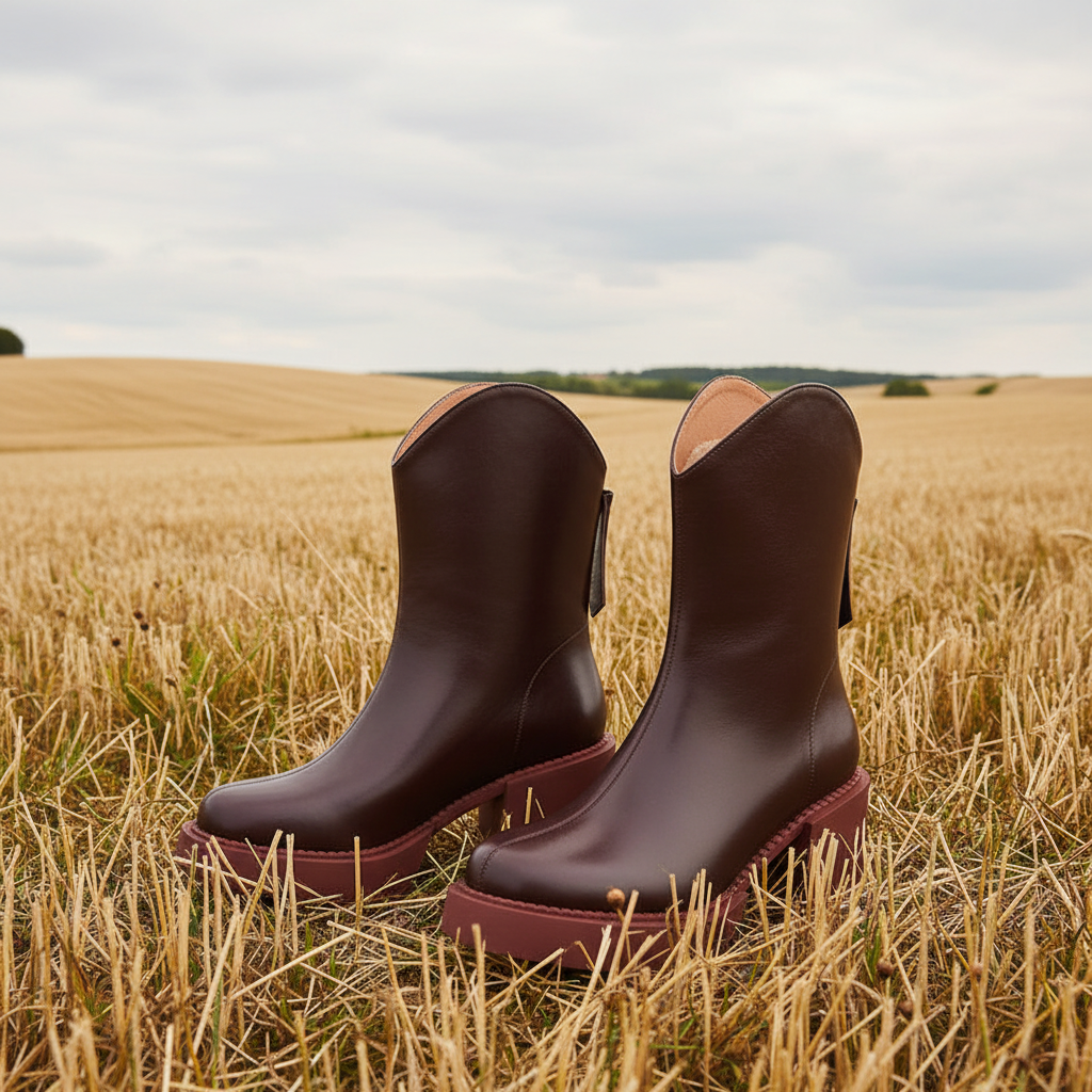 Brown boots in field