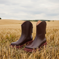 Brown boots in field