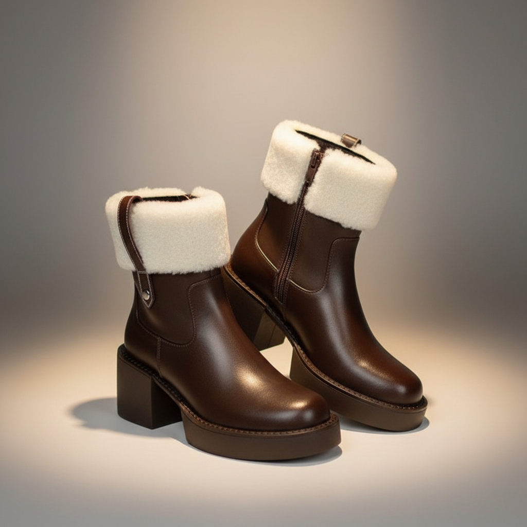 Brown shearling boots spotlight studio