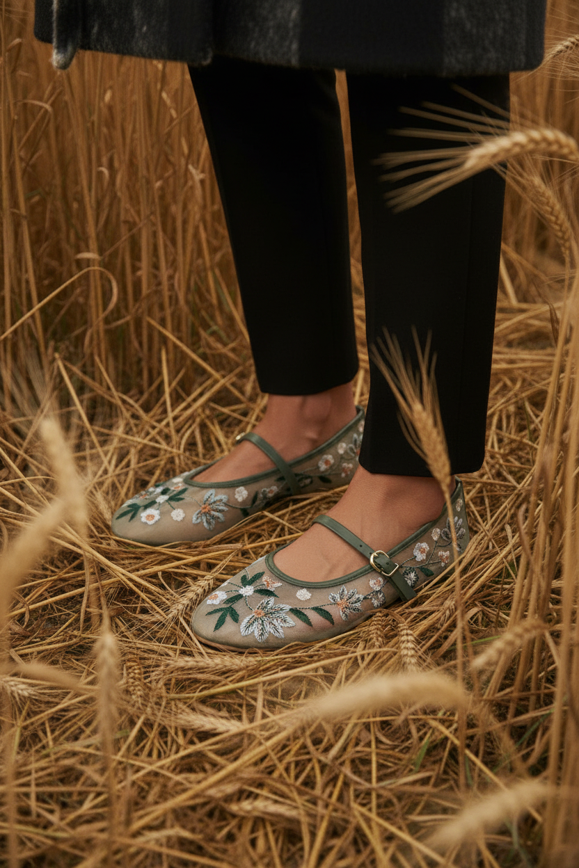 Close-up green flats in wheat field