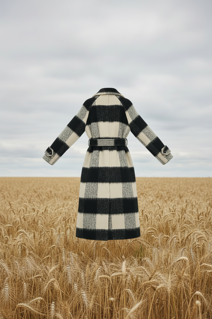 Coat back floating in wheat field