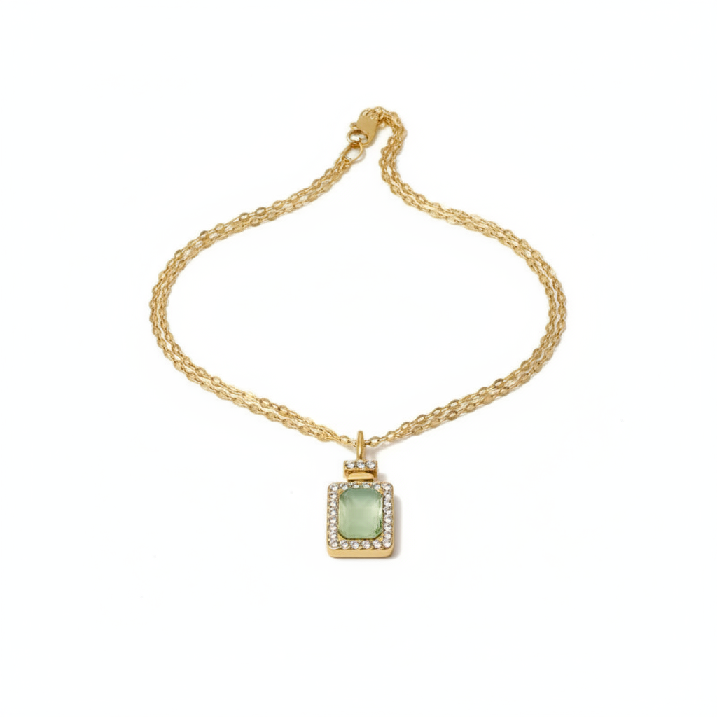 Green stone necklace white studio