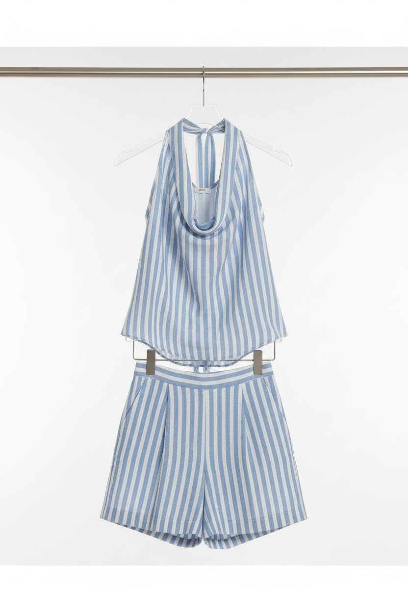 Halterneck Set Light Blue/White — Hanger Front