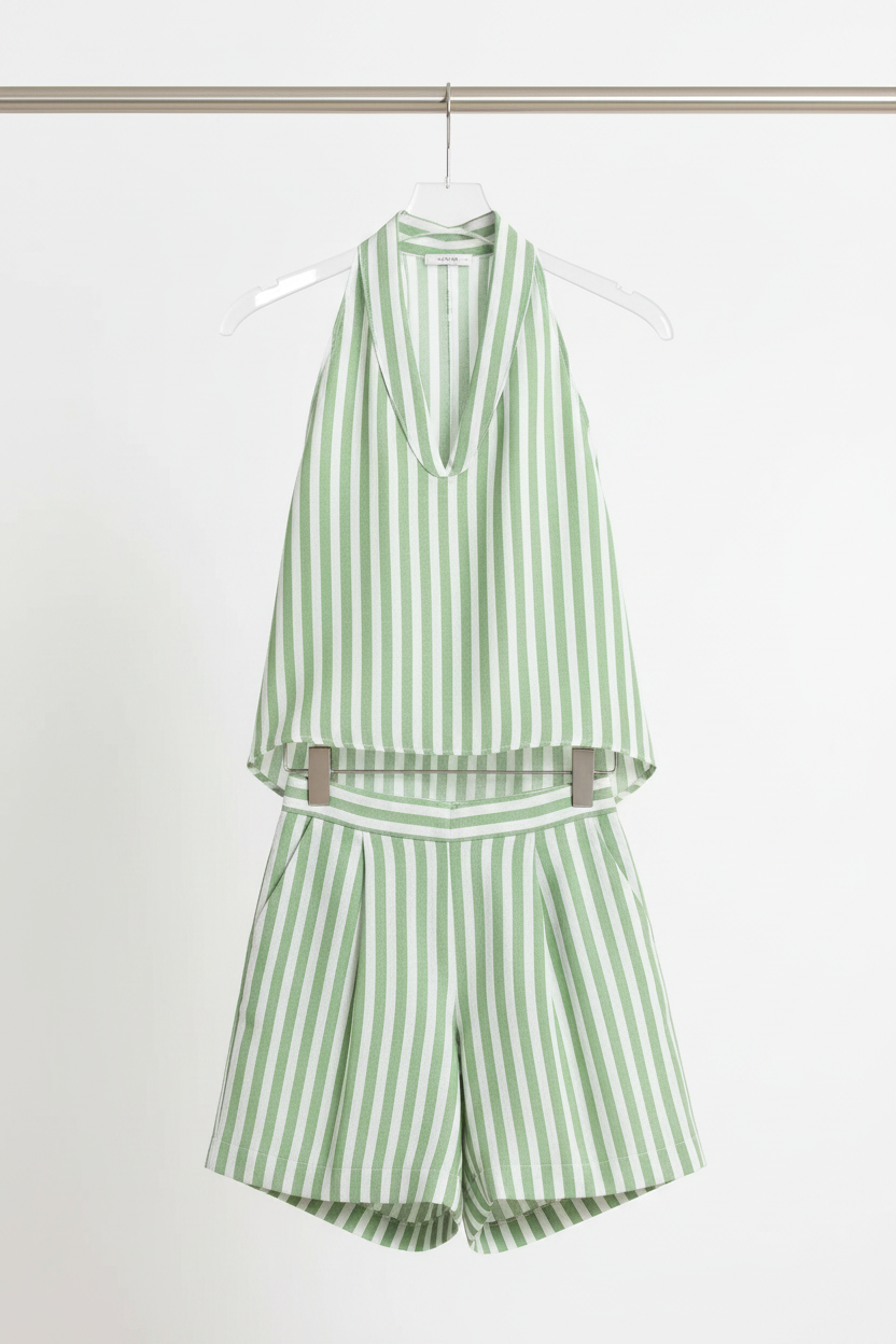 Halterneck Set Light Green/White — Hanger Front