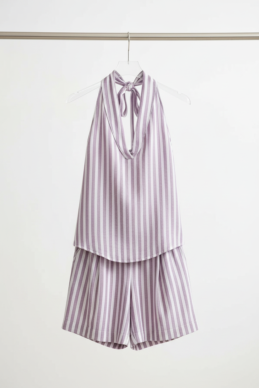 Halterneck Set Light Purple/White — Hanger Front