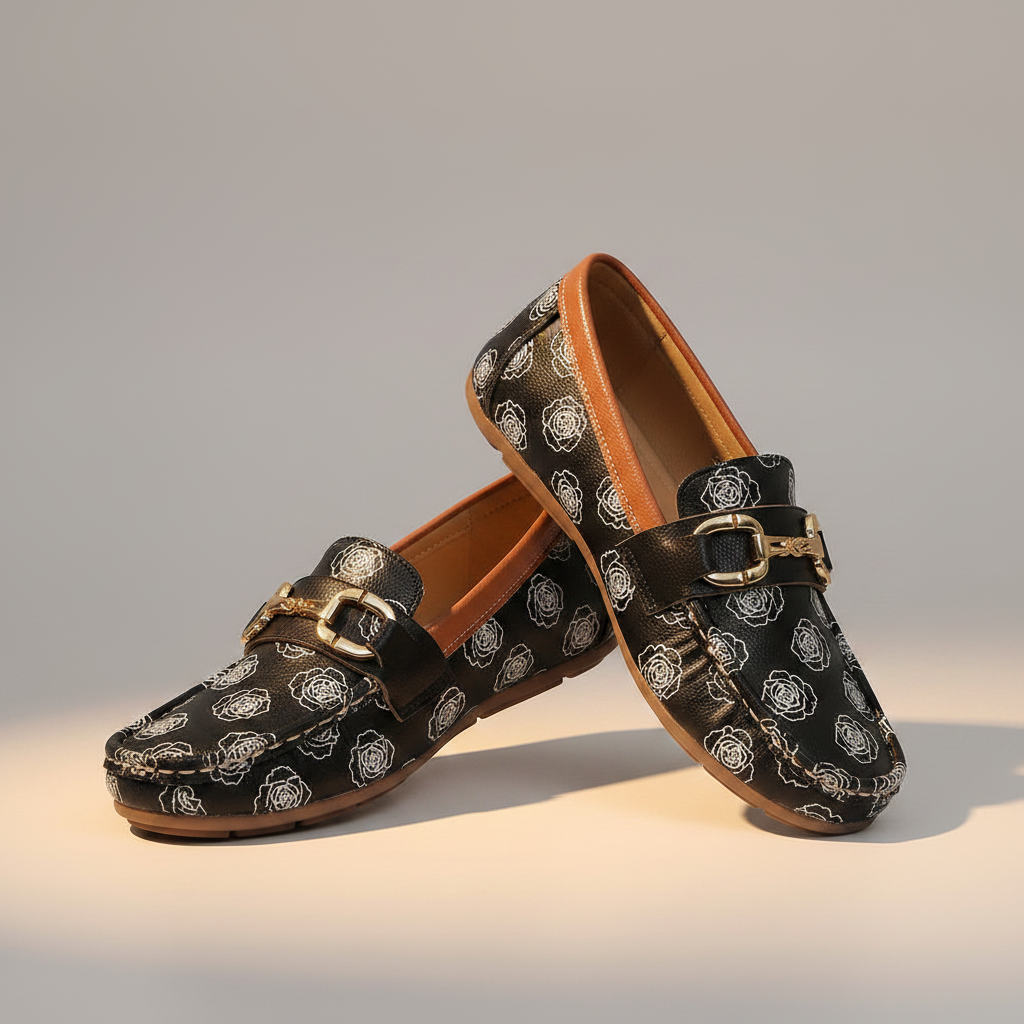 Black white rose loafers studio