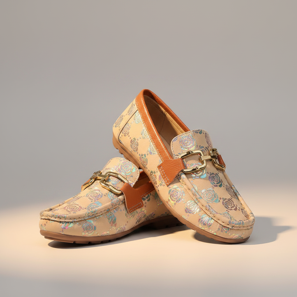 Beige multicolor rose loafers studio