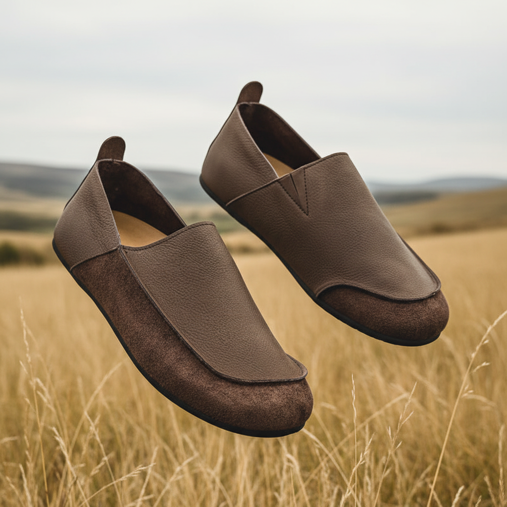 Brown loafers floating Scandic field