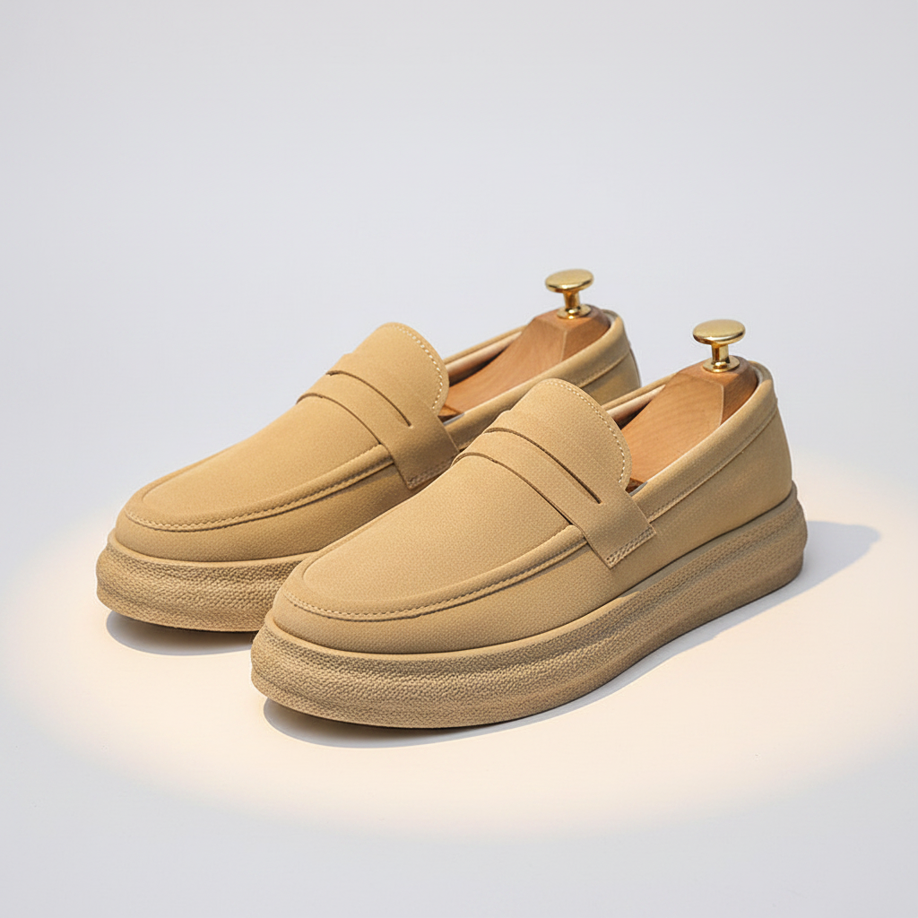 Khaki suede loafers