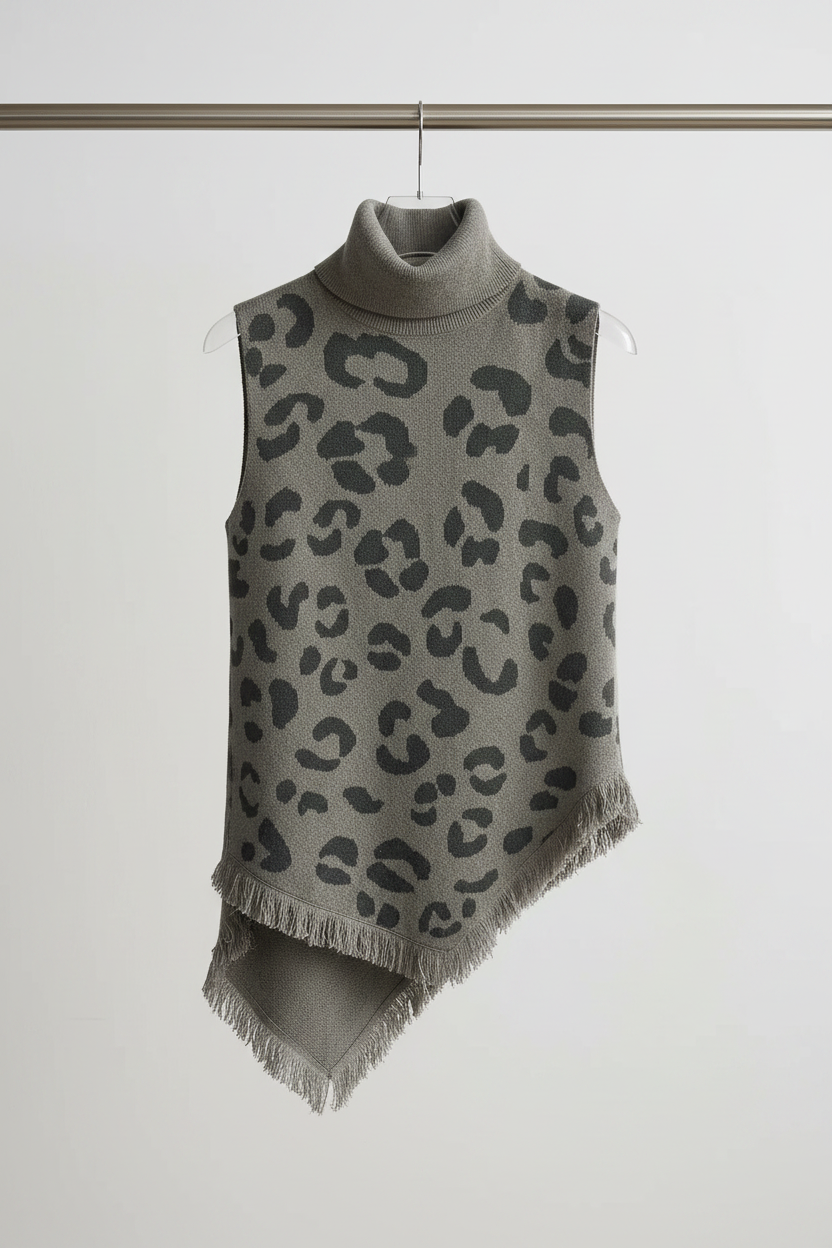 Leopard Turtleneck Top — Front on Hanger