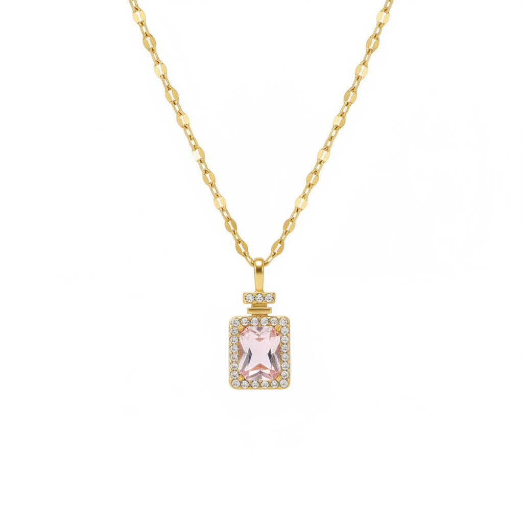 Light pink stone necklace white studio