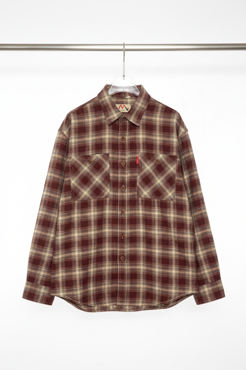 Plaid Shirt Burgundy — Hanger Front