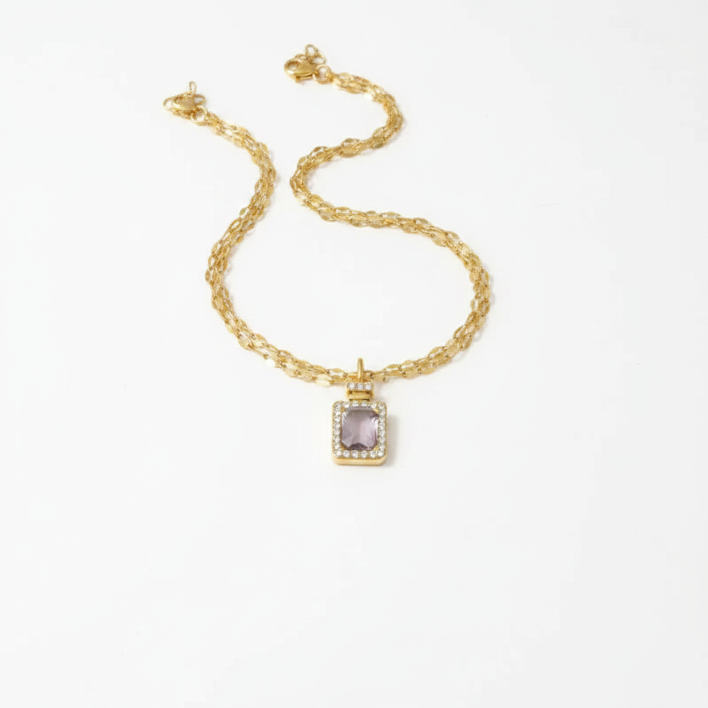 Purple grey stone necklace white studio