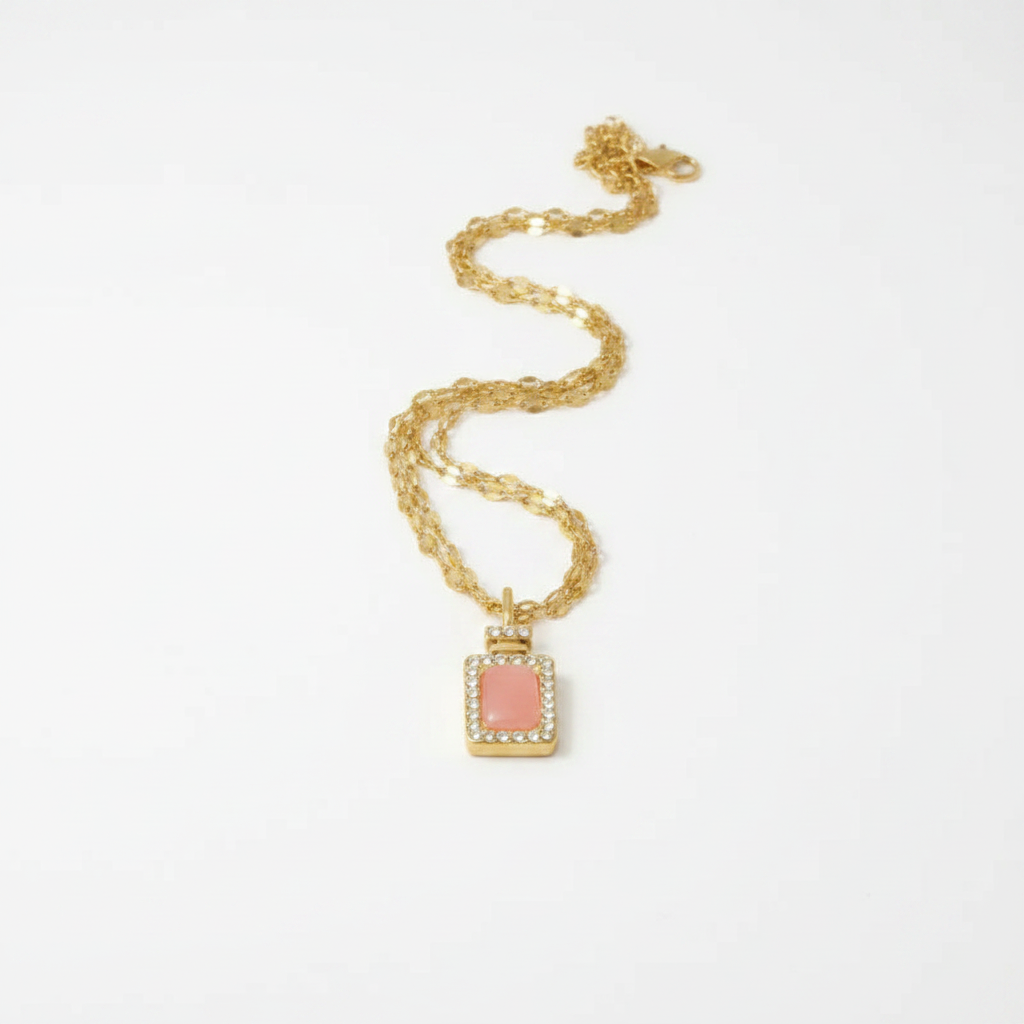 Salmon pink stone necklace white studio