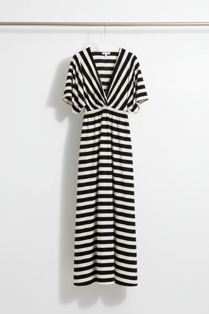 Striped Dress Black/White — Front on Hanger