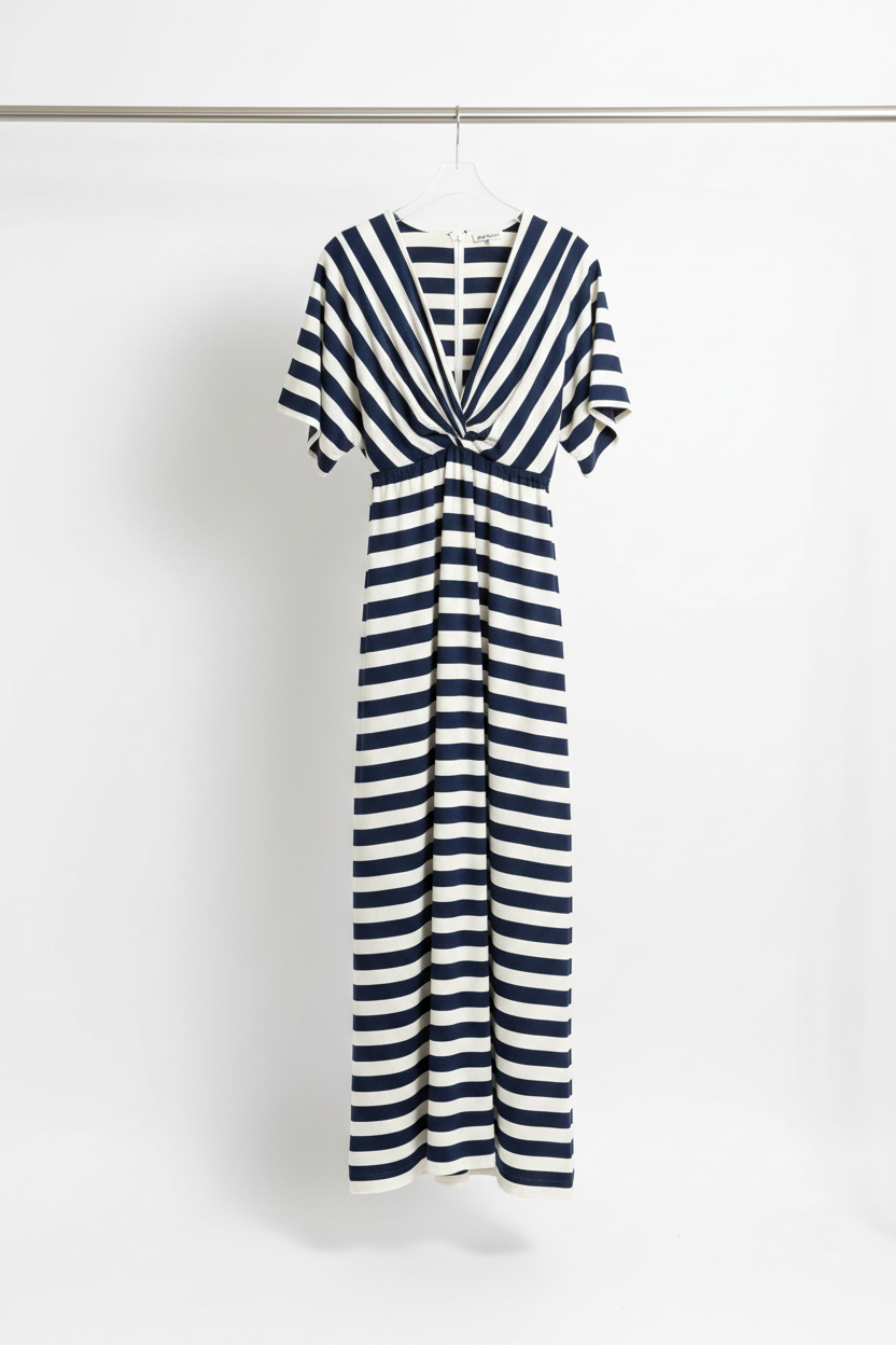 Striped Dress Navy/White — Front on Hanger
