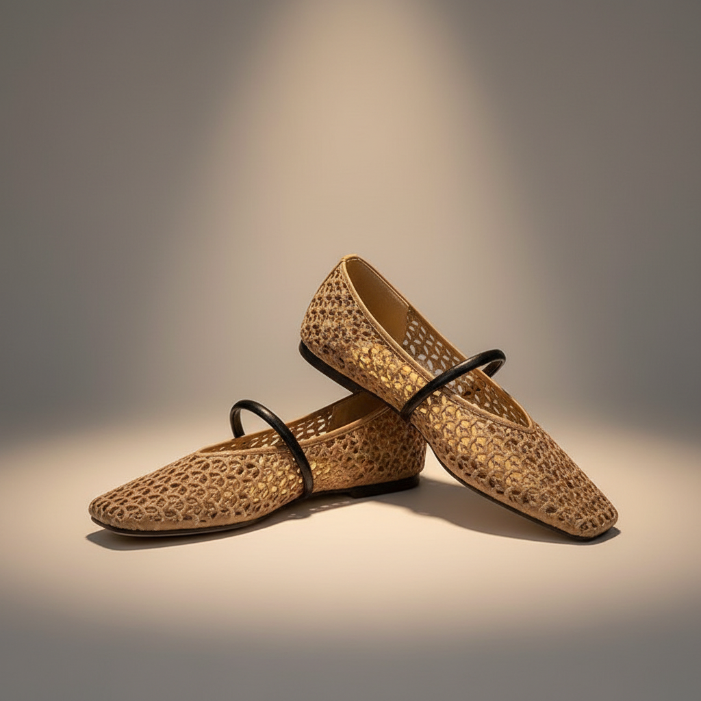 Tan woven Mary Jane flats studio