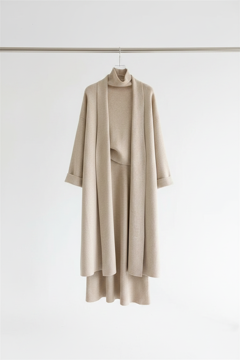 Turtleneck Vest & Skirt Set Apricot — Hanger Front