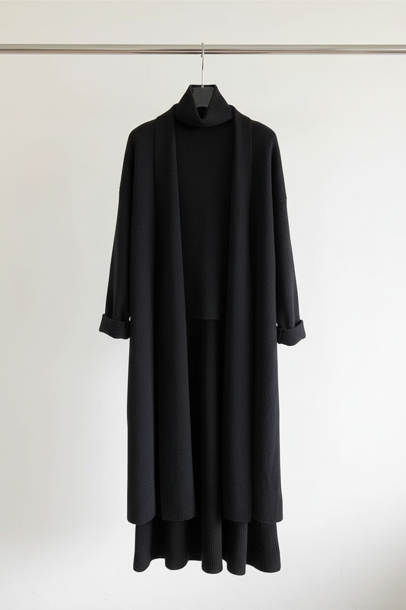 Turtleneck Vest & Skirt Set Black — Hanger Front