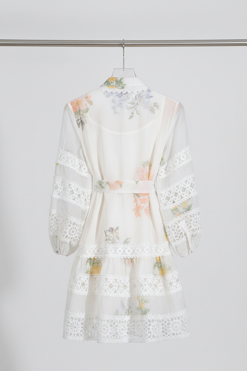 White Bohemia Dress back with floral pattern