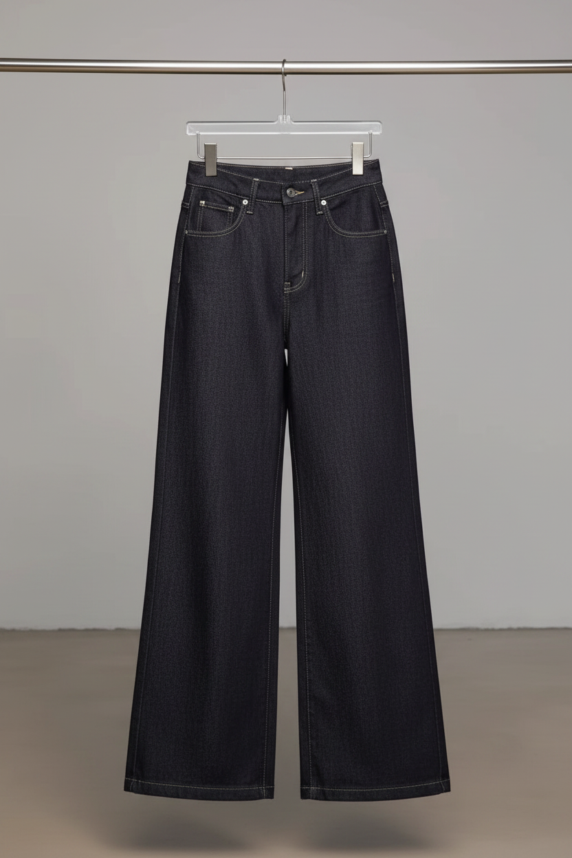 Wide jeans front on metal rack